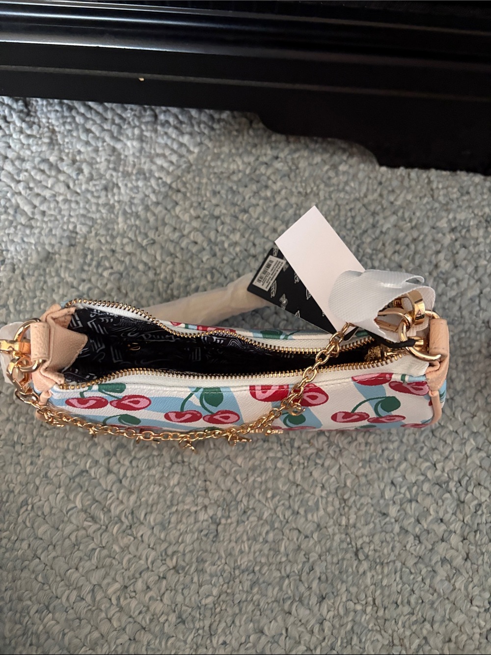 Von Dutch White Mini Shoulder Bag with Pink Cherry Print and Gold Hardware - Picture 10 of 11
